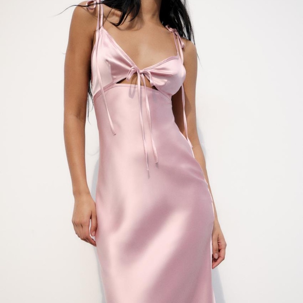 ZARA pink satin effect cut-out dress